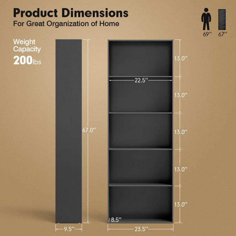 Multi-Use 5-Shelf Wood Storage Unit - Black