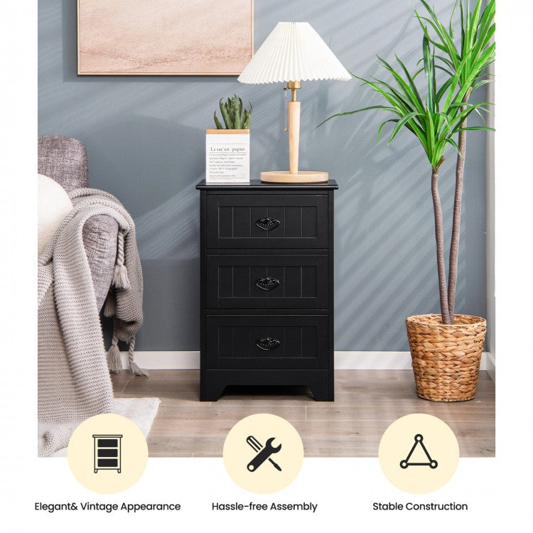 Wooden 3-Drawer Table - Black