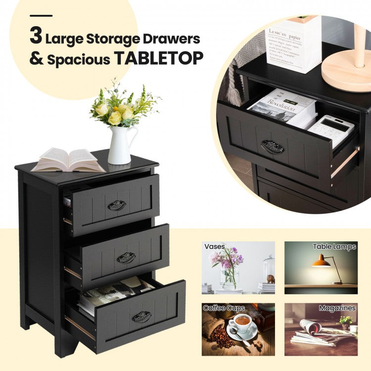Wooden 3-Drawer Table - Black