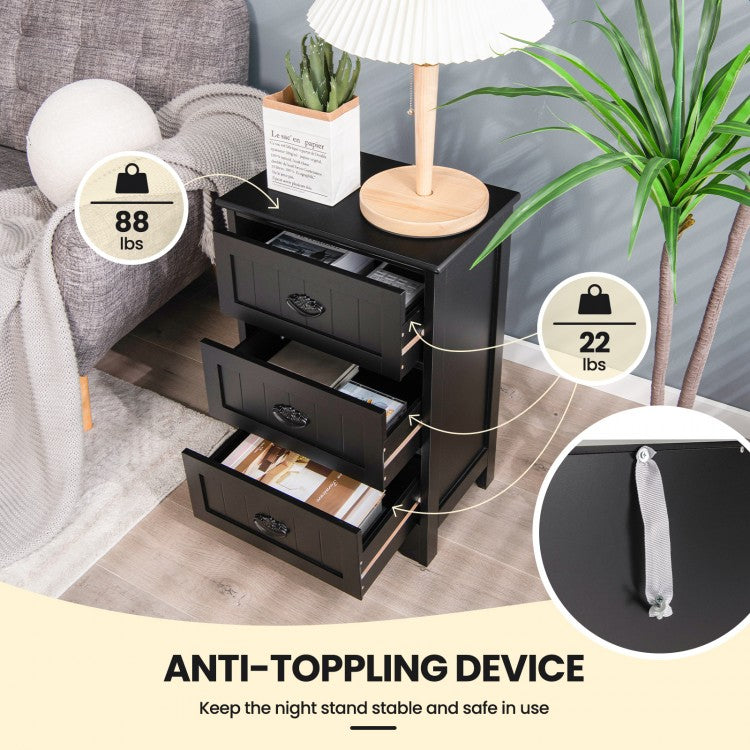 Wooden 3-Drawer Table - Black