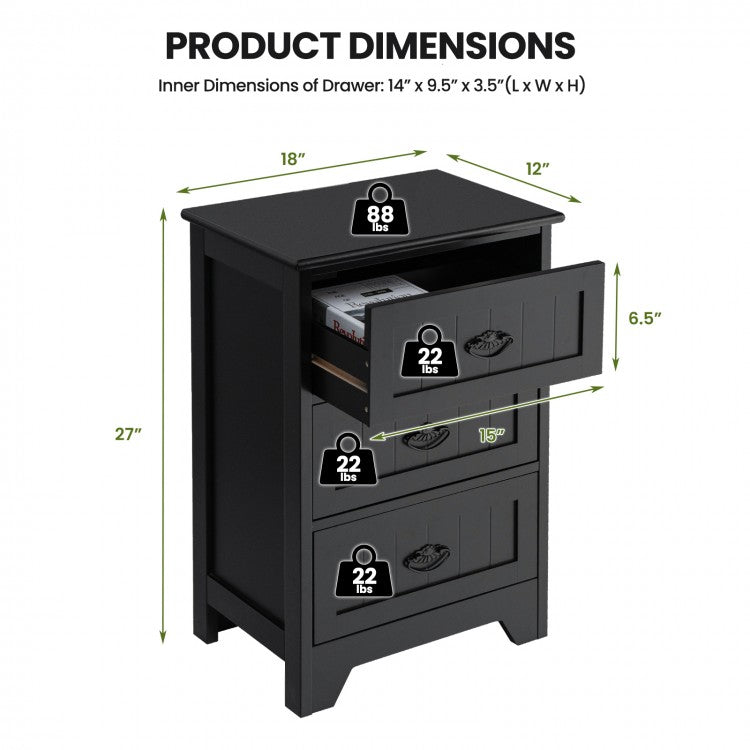 Wooden 3-Drawer Table - Black