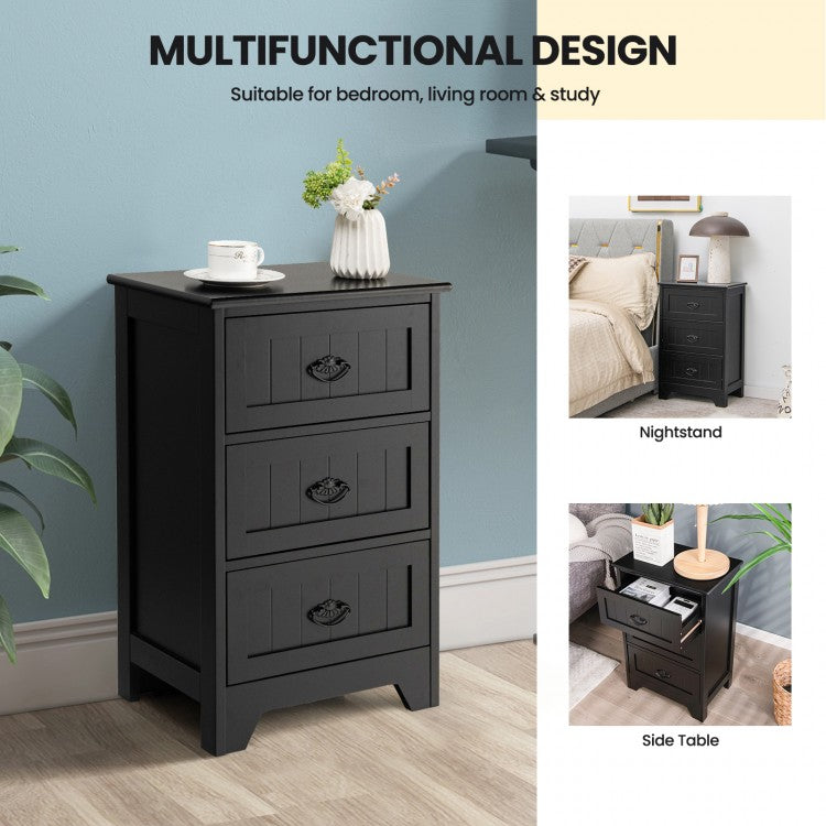 Wooden 3-Drawer Table - Black