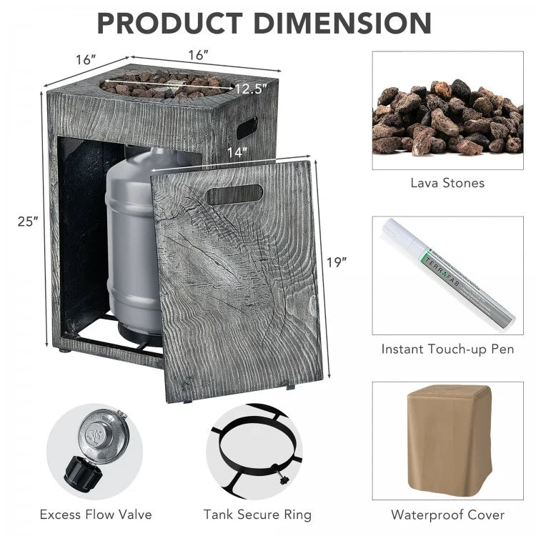 Square Propane Fire Pit - Gray