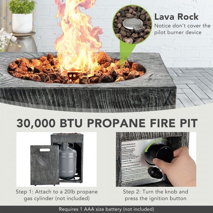 Square Propane Fire Pit - Gray