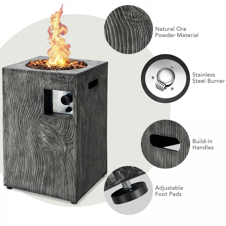 Square Propane Fire Pit - Gray