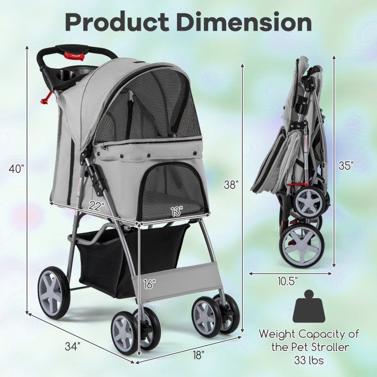 Pet Stroller with Storage - Gray