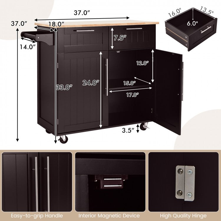 All-in-One Rolling Kitchen Island with Towel Bar - Black