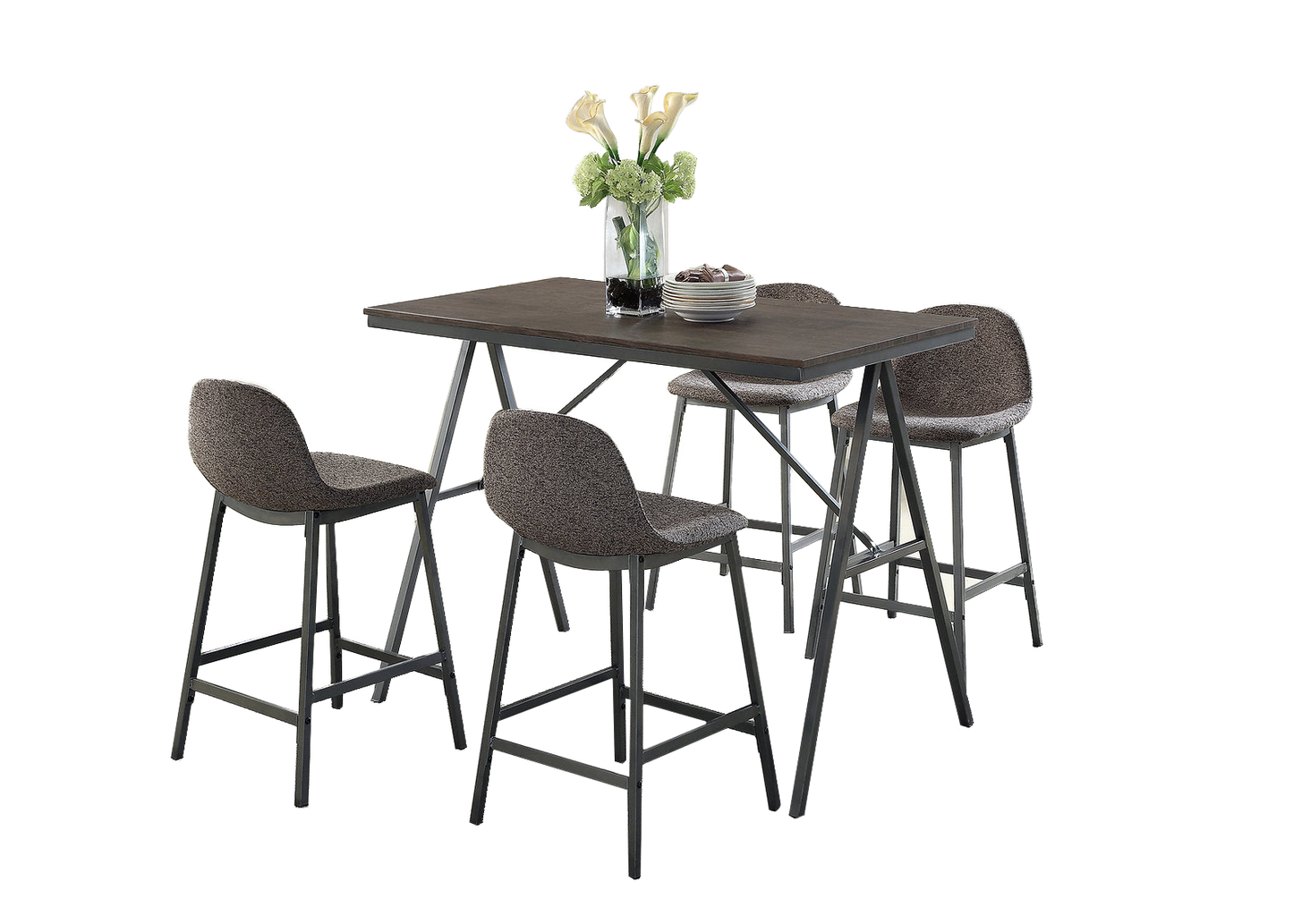 Wood Table Top w Gun Metal Legs 5 pc Pub Set