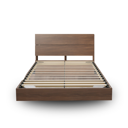 Floating Wood Bed with Headboard