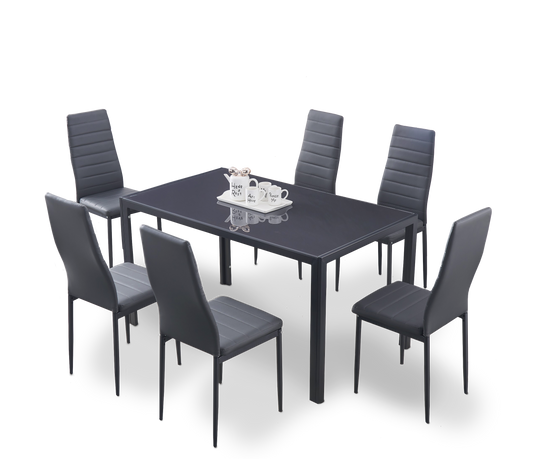 Tempered Grey Glass 7 pc Dining Set w Grey Cushion Seats