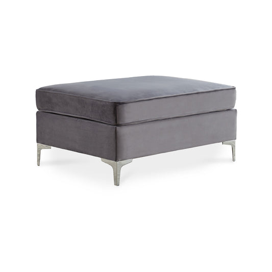 Grey Velvet Ottoman With Chrome Legs