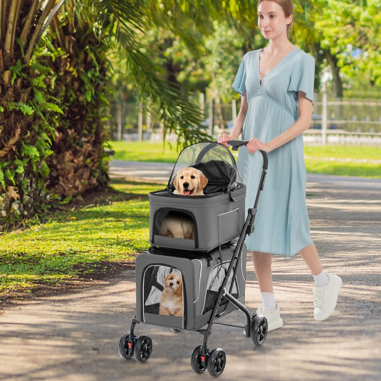 Gray Twin Pet Stroller