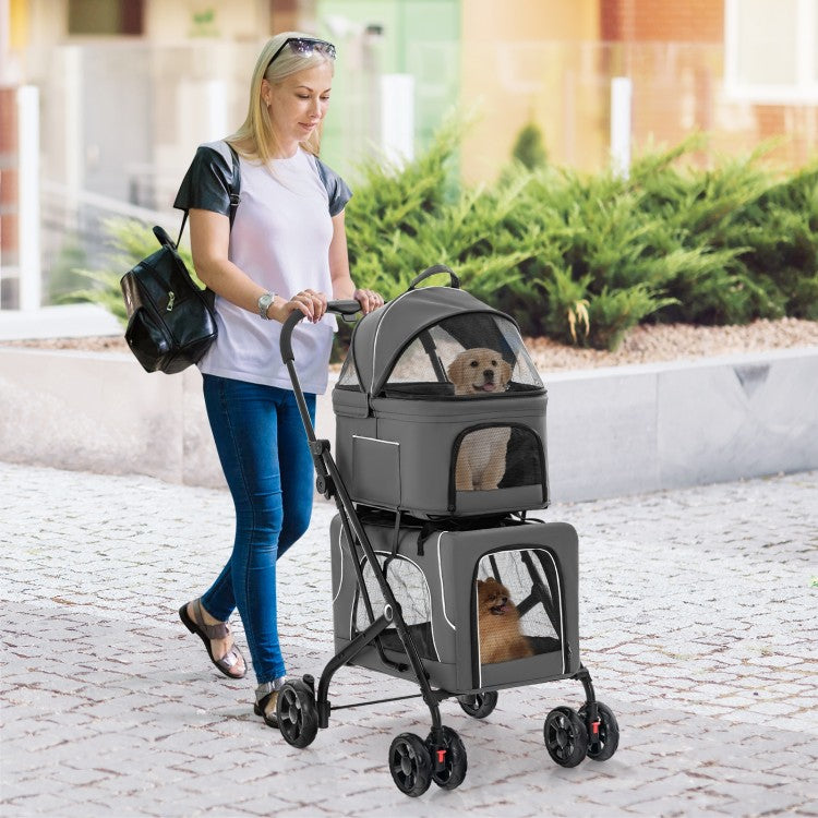 Gray Twin Pet Stroller