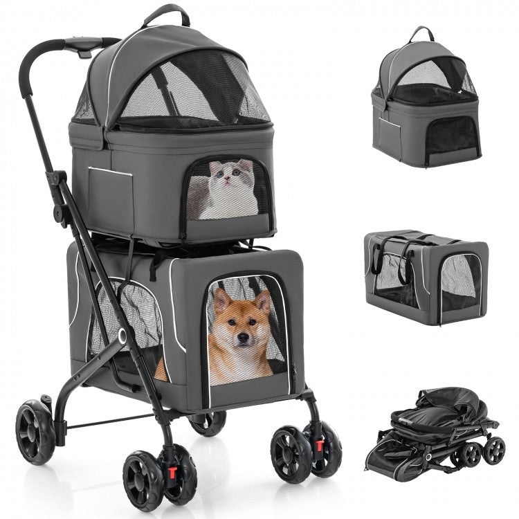 Gray Twin Pet Stroller