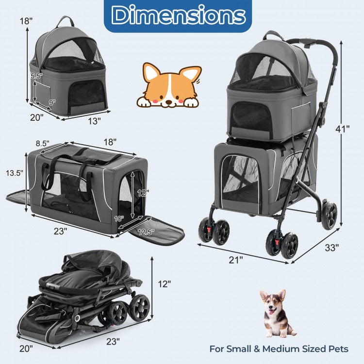 Gray Twin Pet Stroller