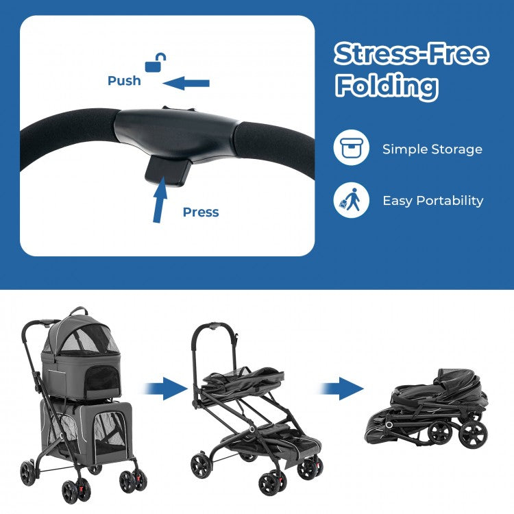 Gray Twin Pet Stroller