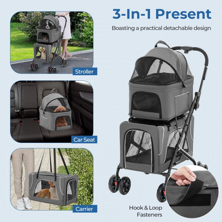 Gray Twin Pet Stroller