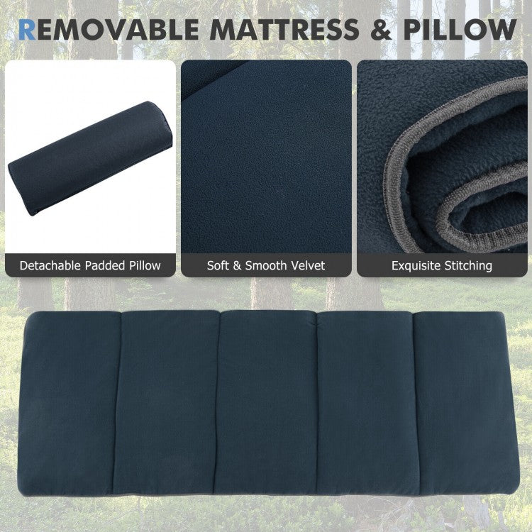 Portable Blue Folding Camp Bed with Mattress