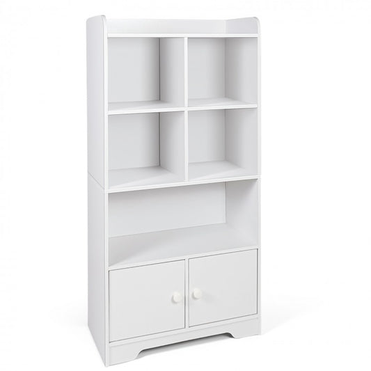 Quad-Level Showcase Cabinet with Dual Doors - White