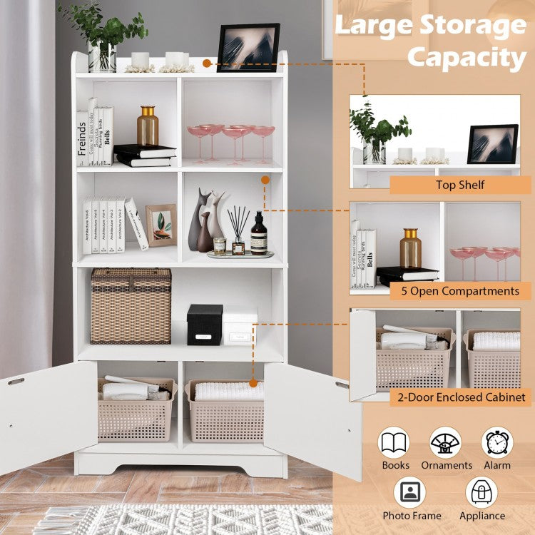 Quad-Level Showcase Cabinet with Dual Doors - White