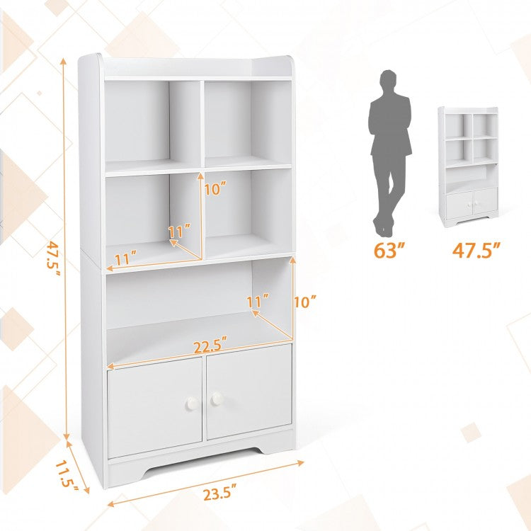 Quad-Level Showcase Cabinet with Dual Doors - White