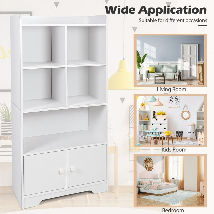 Quad-Level Showcase Cabinet with Dual Doors - White