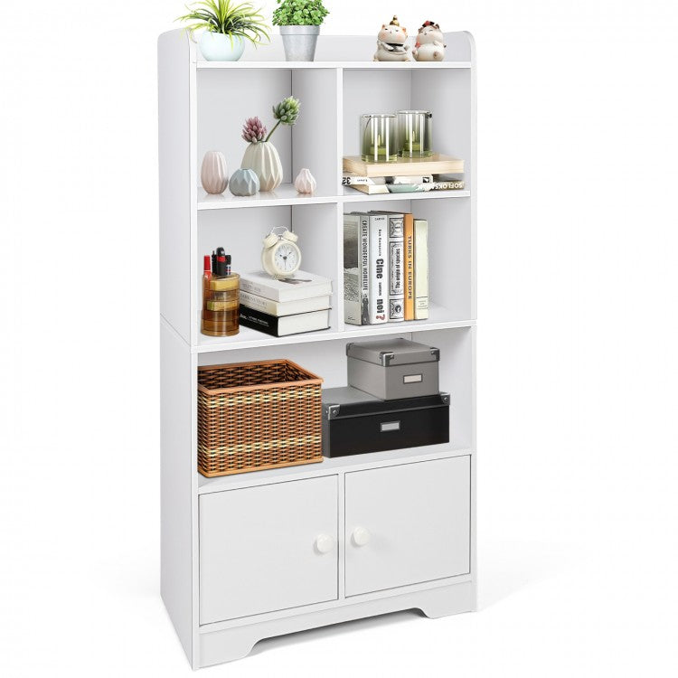 Quad-Level Showcase Cabinet with Dual Doors - White