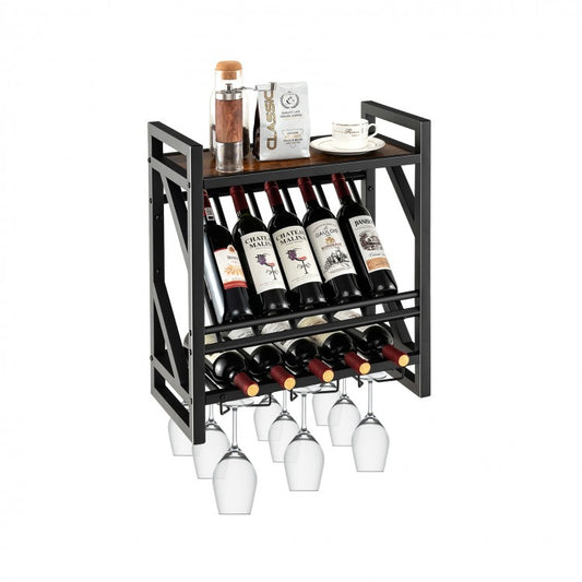 Wall Wine Shelf with Glass Rack - Holds 10 Bottles