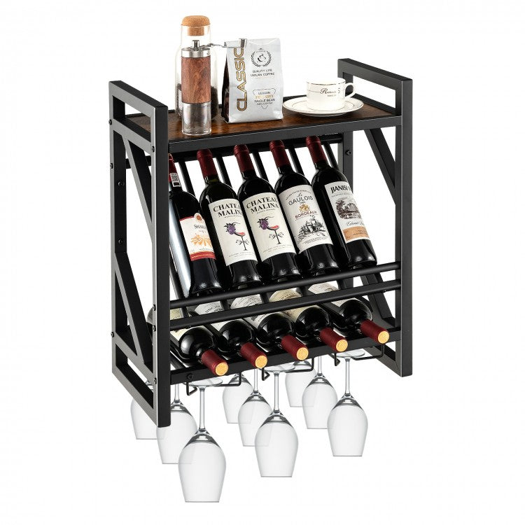 Wall Wine Shelf with Glass Rack - Holds 10 Bottles