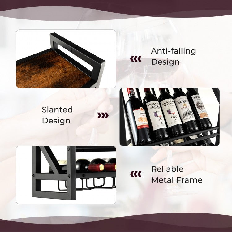 Wall Wine Shelf with Glass Rack - Holds 10 Bottles