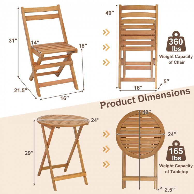 Acacia Bistro Folding Patio Trio