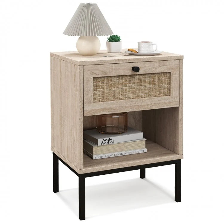 Modern Rattan Bedside Table