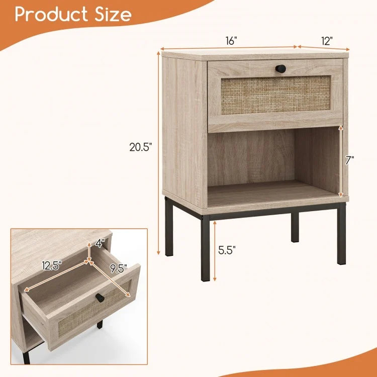 Modern Rattan Bedside Table