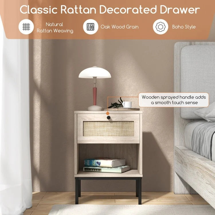 Modern Rattan Bedside Table