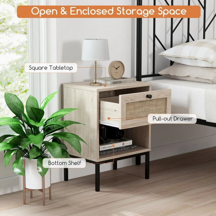 Modern Rattan Bedside Table