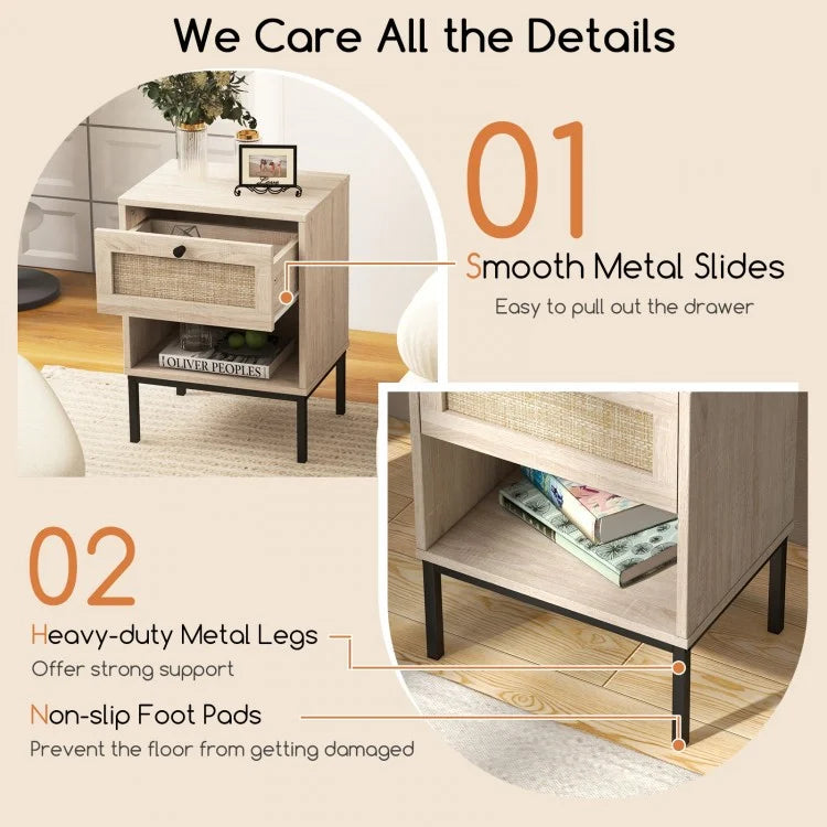 Modern Rattan Bedside Table