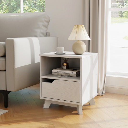 Minimalist White Mid-Century Nightstand