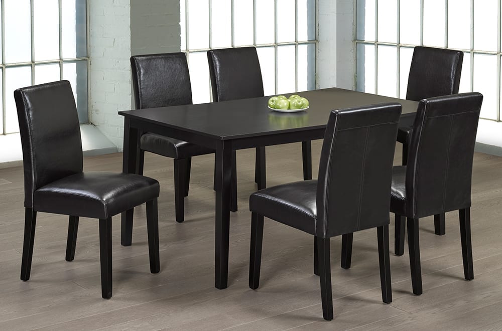 Cappuccino Wood 7 Piece Dining Set With Espresso Bonded Leather Chairs