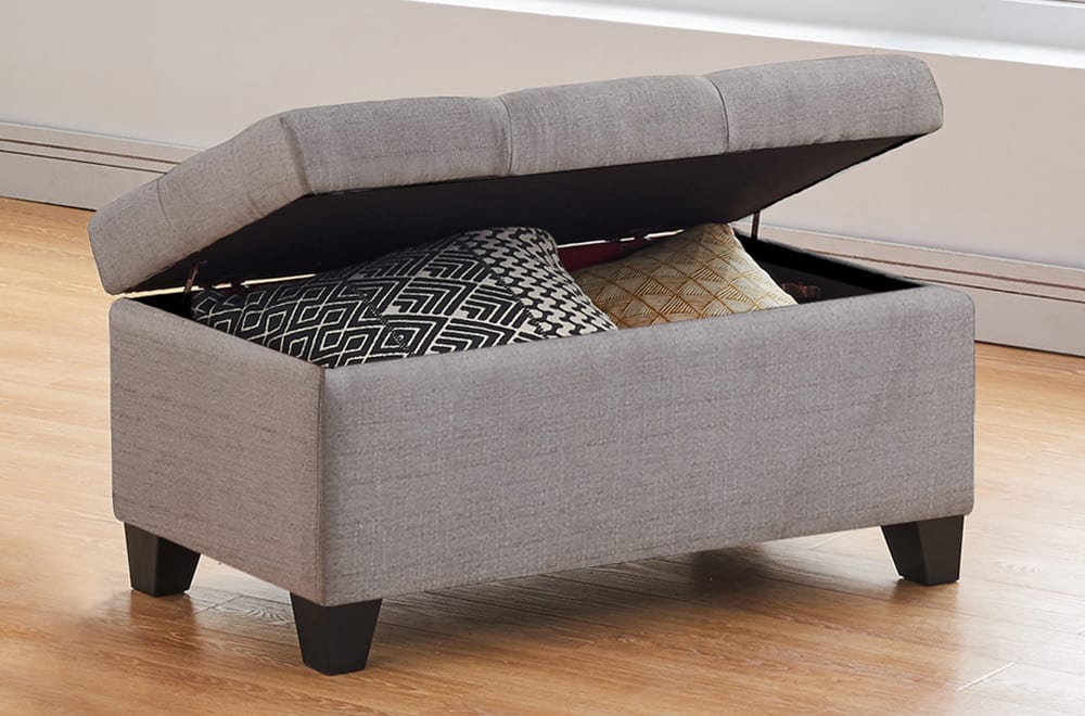 Tufted Storage Bench (Grey Linen)