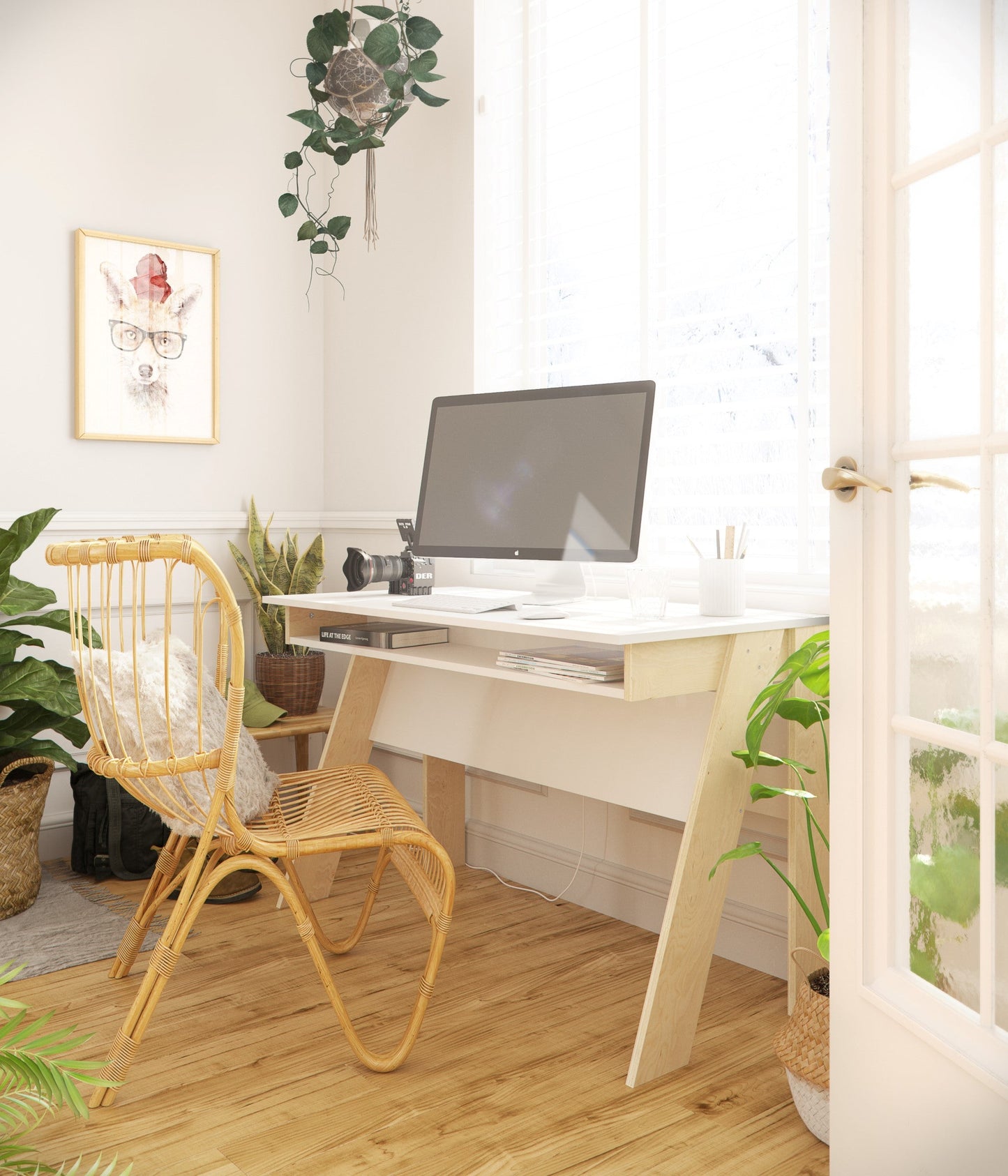 Imperial Desk (White and Birch Plywood)