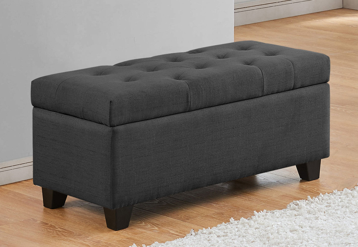 Tufted Storage Bench (Charcoal Linen)
