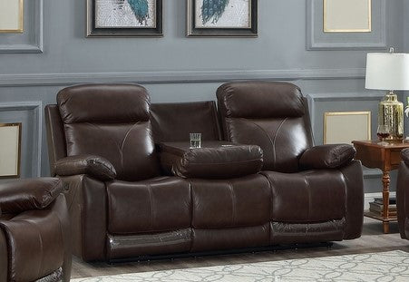 Brown Genuine Leather Power Recliner Sofa with USB Chargers