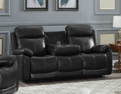 Black Genuine Leather Power Recliner Sofa with USB Chargers