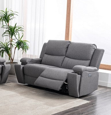 Soft Grey Fabric Power Recliner Loveseat with USB Chargers