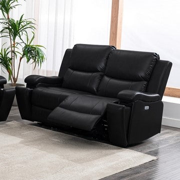 Black Leather Gel Power Recliner Loveseat with USB Chargers