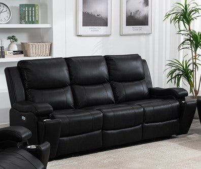 Black Leather Gel Power Recliner Sofa with USB Chargers