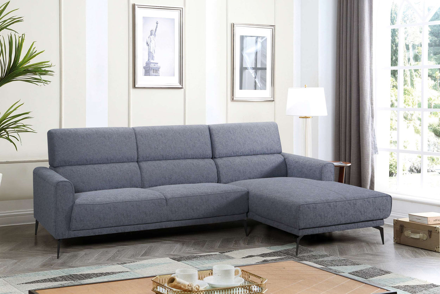 Linen Sectional with Sleek Metal Legs