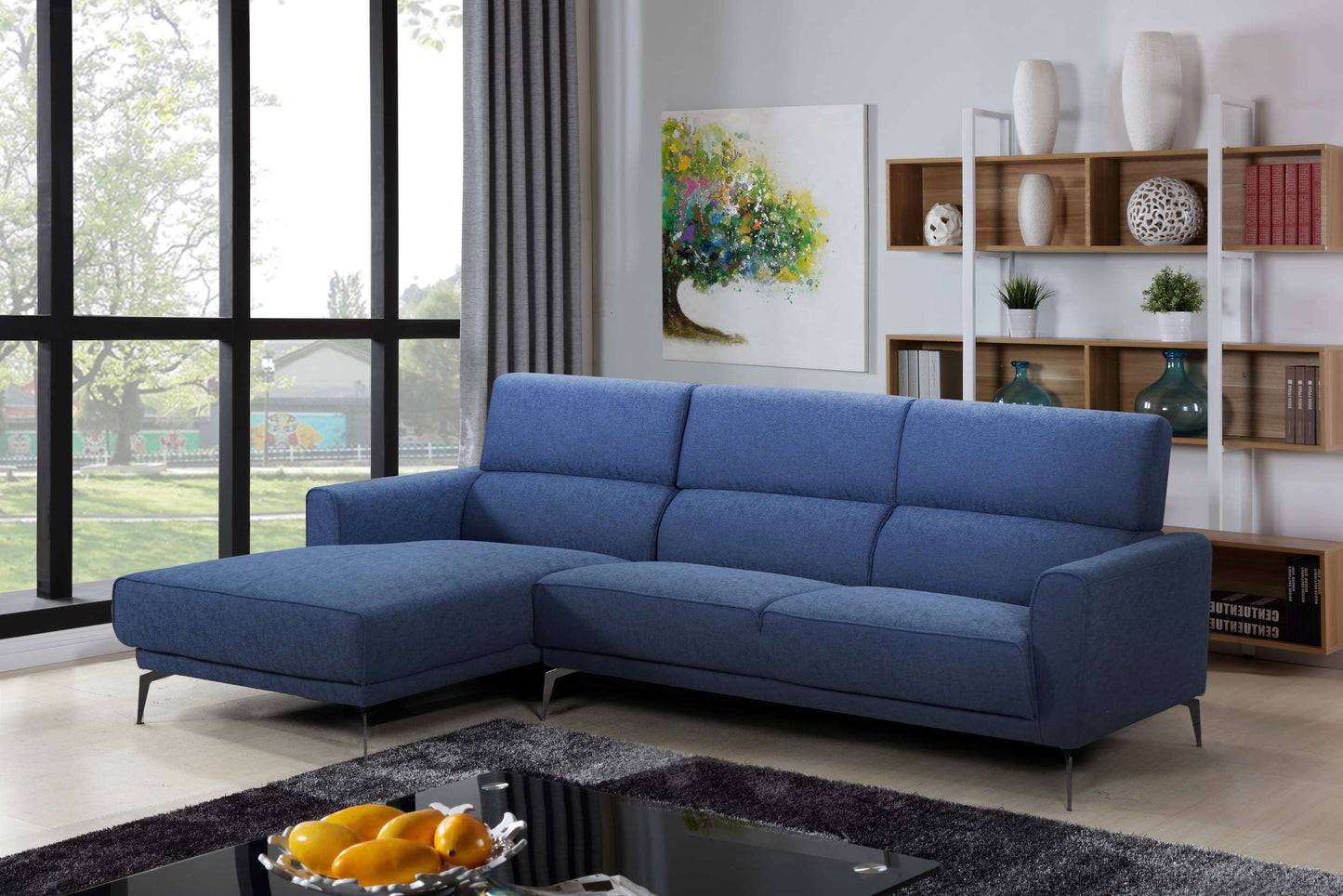 Linen Sectional with Sleek Metal Legs