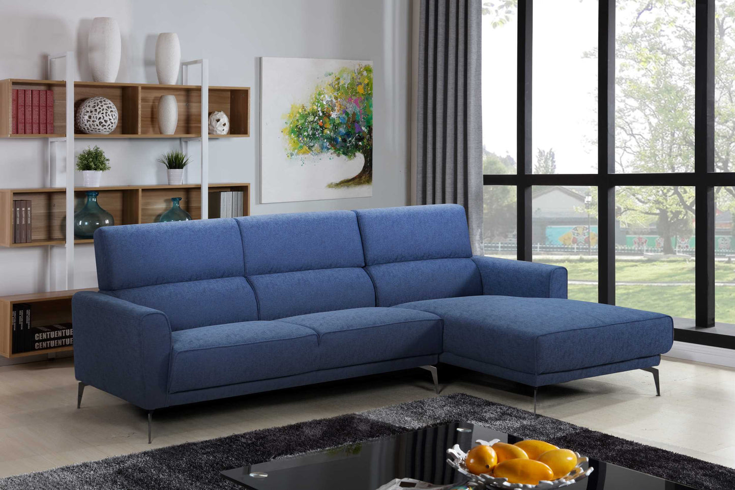 Linen Sectional with Sleek Metal Legs