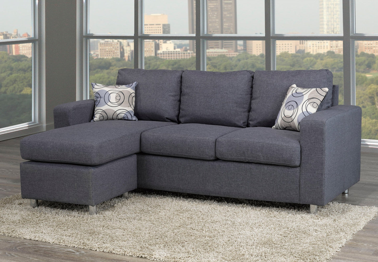 Reversible Sofa Sectional Small Grey Fabric with Accent Pillows